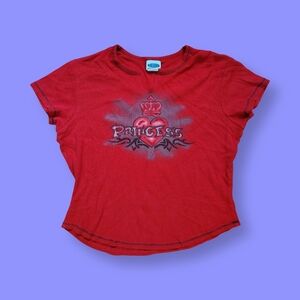Vintage Y2K Princess Red Baby Tee Shirt Fairy Grunge Kawaii Large XL Crop Top